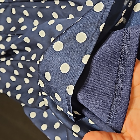 Altar'd State blue polkadot dress with circular back opening amf high neckline - Picture 4 of 7